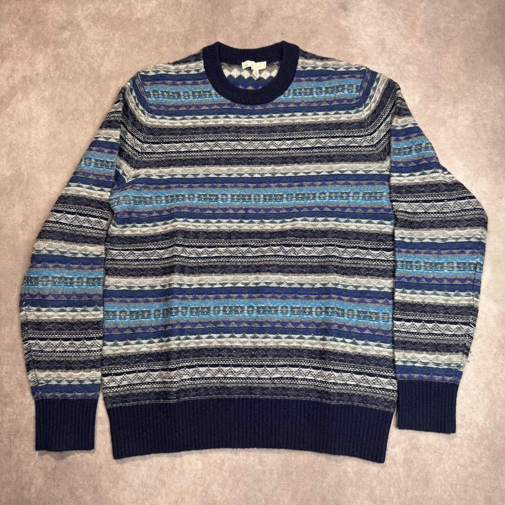 Gap Mens Blue Fair Isle Lambswool Blend Crew Neck Sweater Large